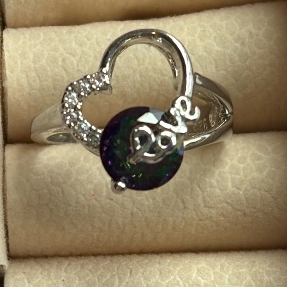 Jewelry - Silver Heart Ring with Purple Gemstone